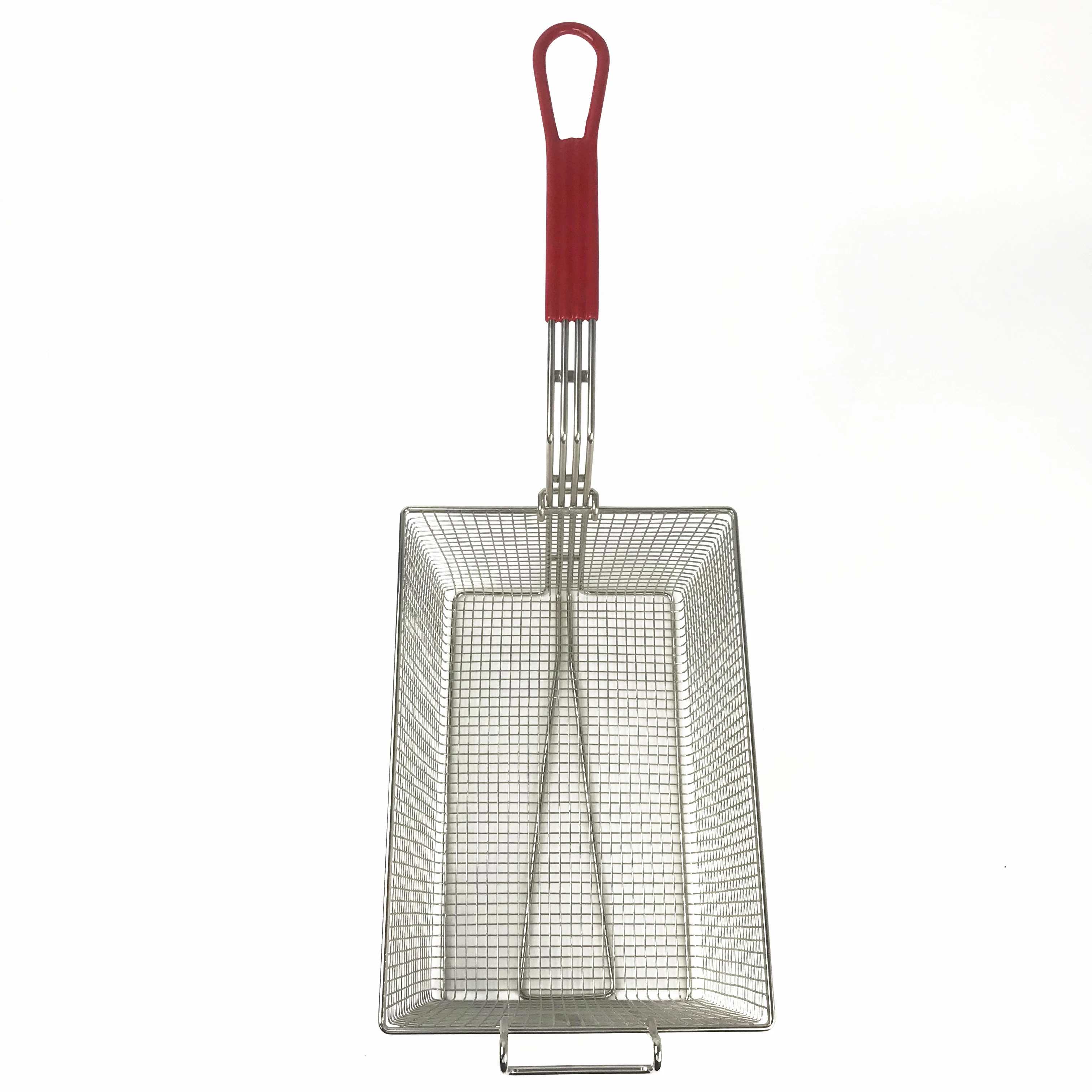 Commercial Kitchen Nickle Plated Stainless Steel Deep Fryer Basket French Fries Basket with Front Hooks Non-Slip Handle