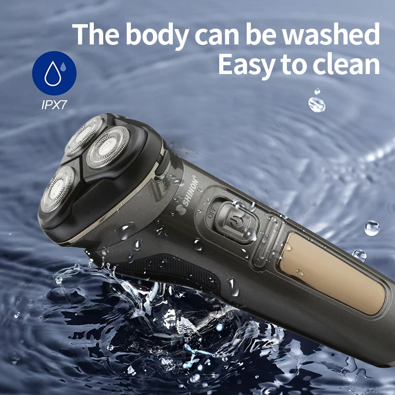 SHINON SH7058 IPX7 Electric Shaver For Men 3 Cutter Floating Head Waterproof Electric Razor With Charge Dock
