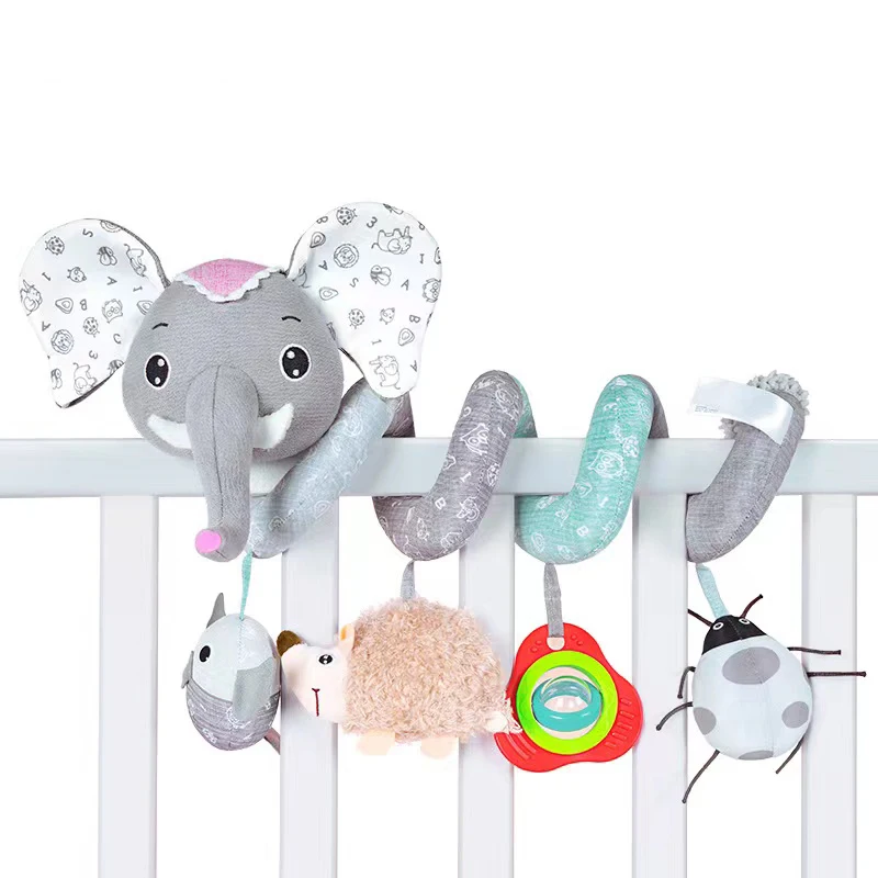 Infant baby plush soft stuffed animal toy cartoon rattle toy bed hanging spiral toy for stroller crib