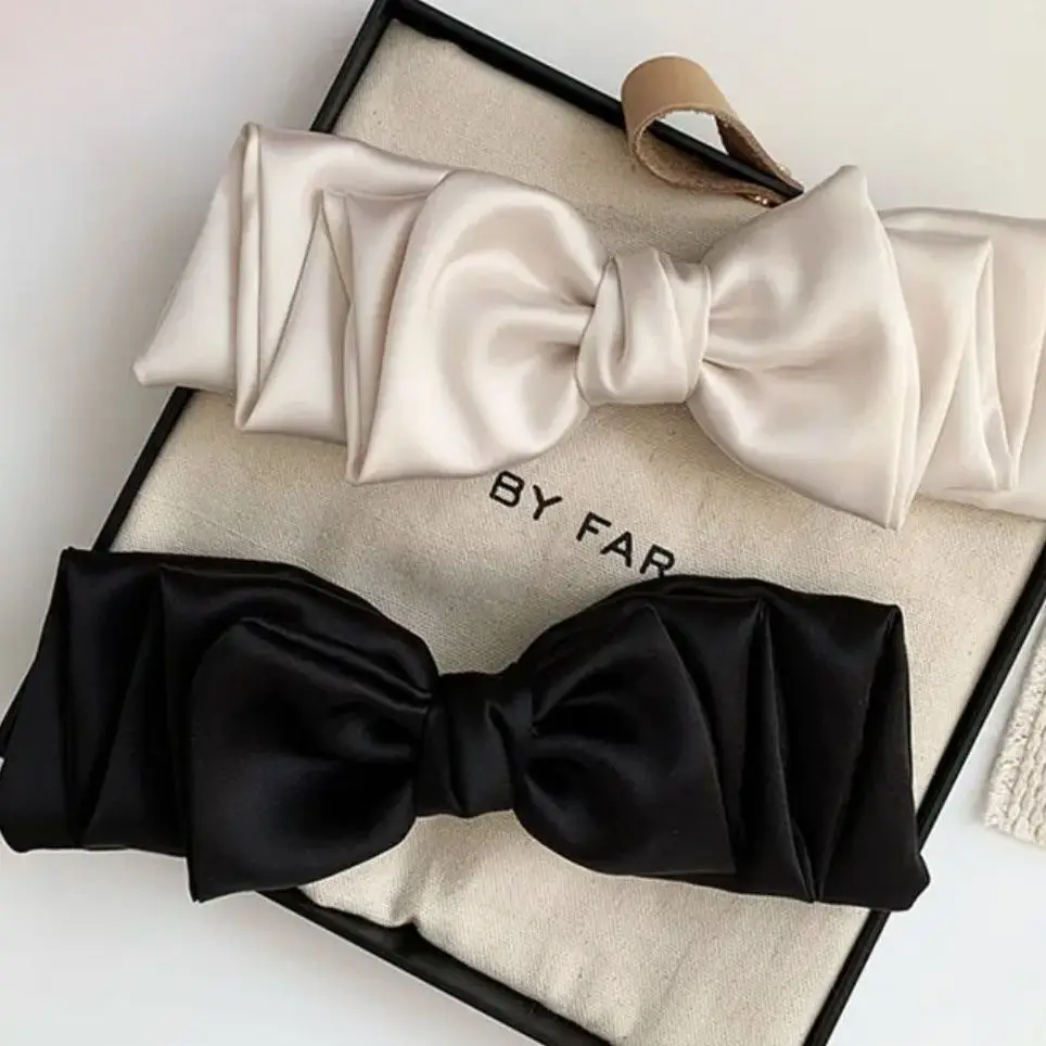 MX 2024 New three layers Satin large luxury bow spring clip hair accessory for trendy women Girls