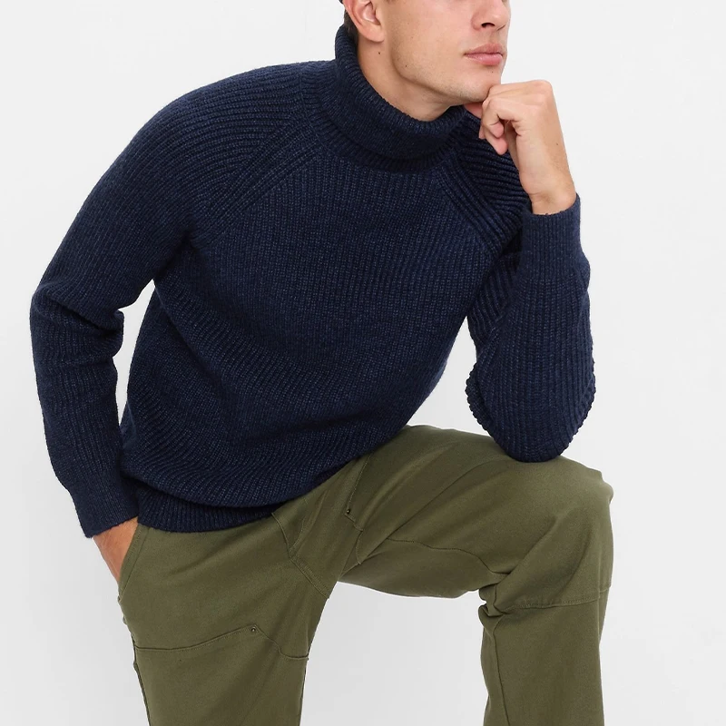 Casual high collar winter knit pullover ladies knitted wool cashmere turtleneck knitted sweater