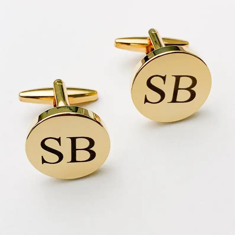 Simple Stainless Steel Jewelry 24k Gold Cufflinks High Quality Engraved Custom Cufflinks Initials Studs for Men