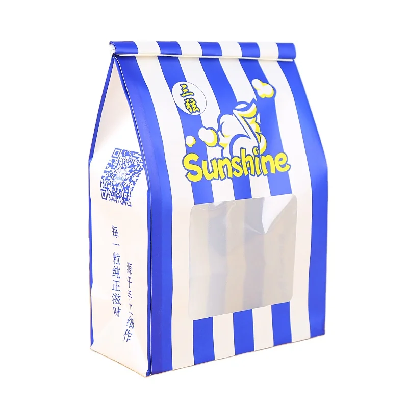 Wholesale Custom Printing Kraft Paper Food Packaging Bag Stand Up Oil Proof Tin Tie Cinema Popcorn Bag With Window