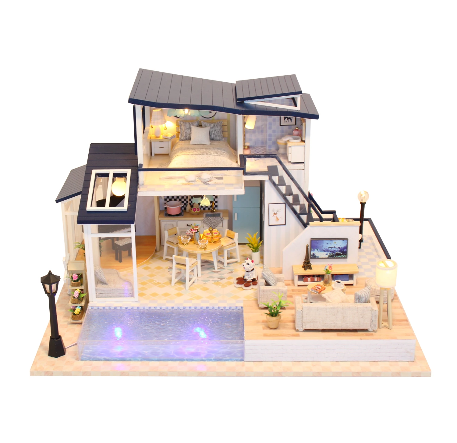 Birthday Gifts Fascinating Dreamhouse Dollhouse With Pool Diy Miniled Dolls House Miniature European Love Color Box Model