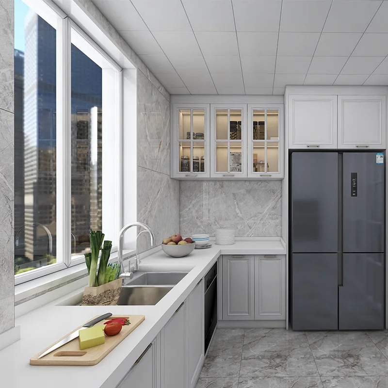 Modern Home Hotel Smooth Medium Density Wood Cabinet Combination Set Furniture Design High Gloss White Acrylic Installed Kitchen