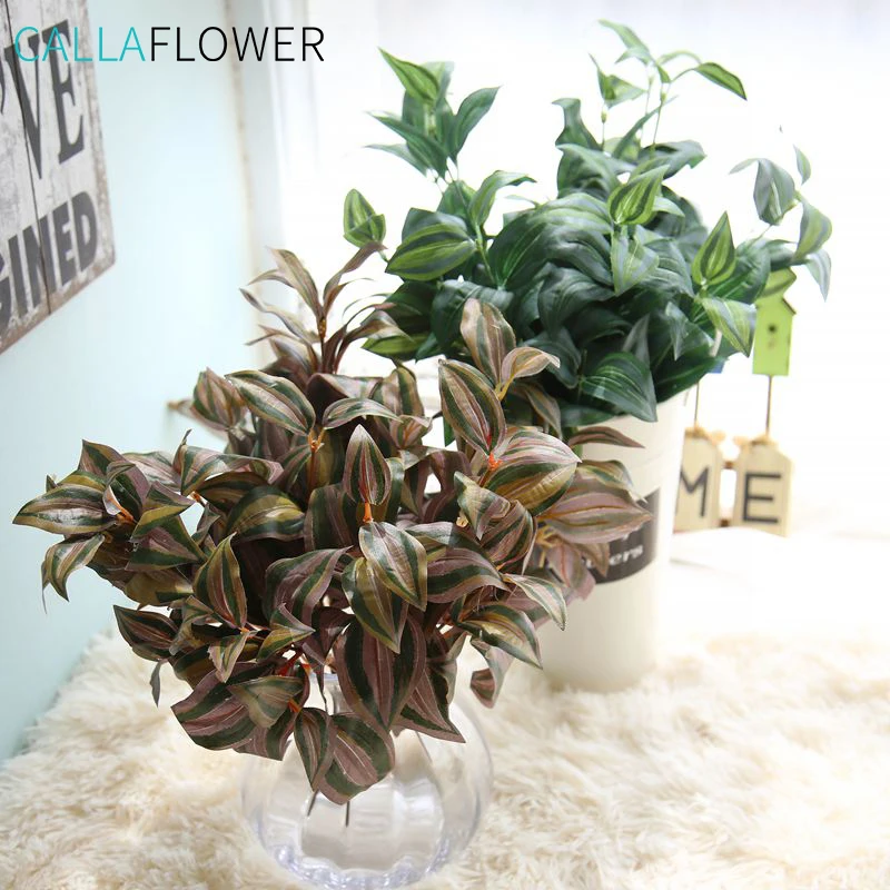 Plastic Silk Material Green Artificial Leaf Greenery Leaves Artificial Plants