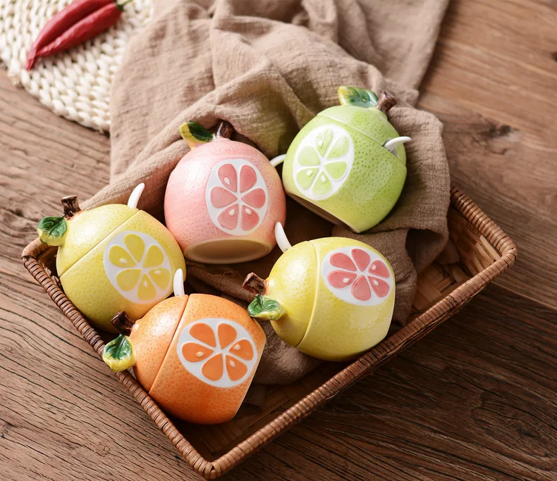 Creative Japanese Kitchen Supplies Orange Ceramic Seasoning Bottle Seasoning Box Seasoning