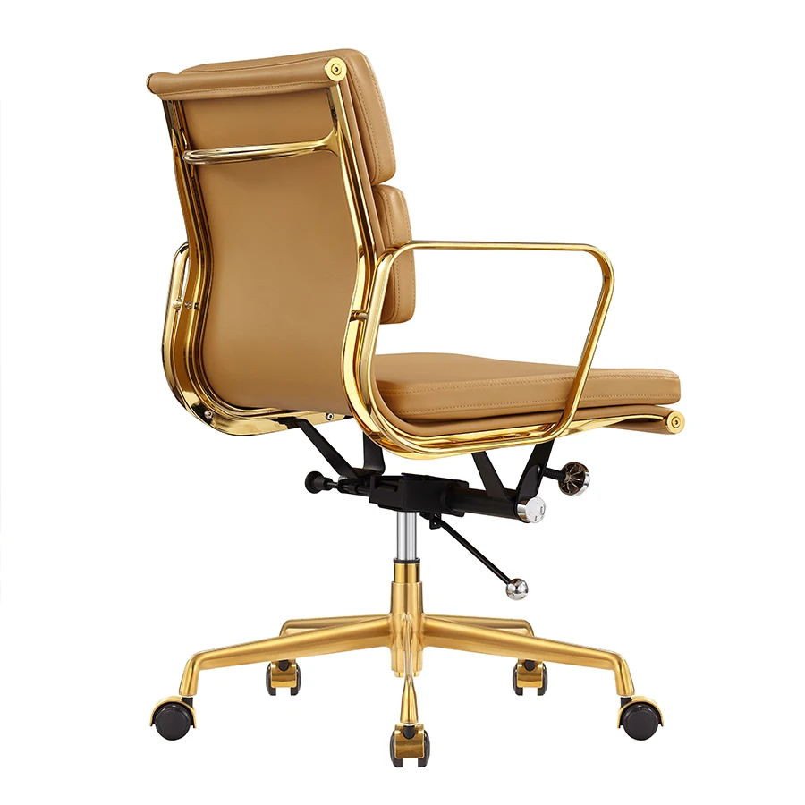 White Leather 5-star Base Low Back Soft Pad Office Swivel Chair
