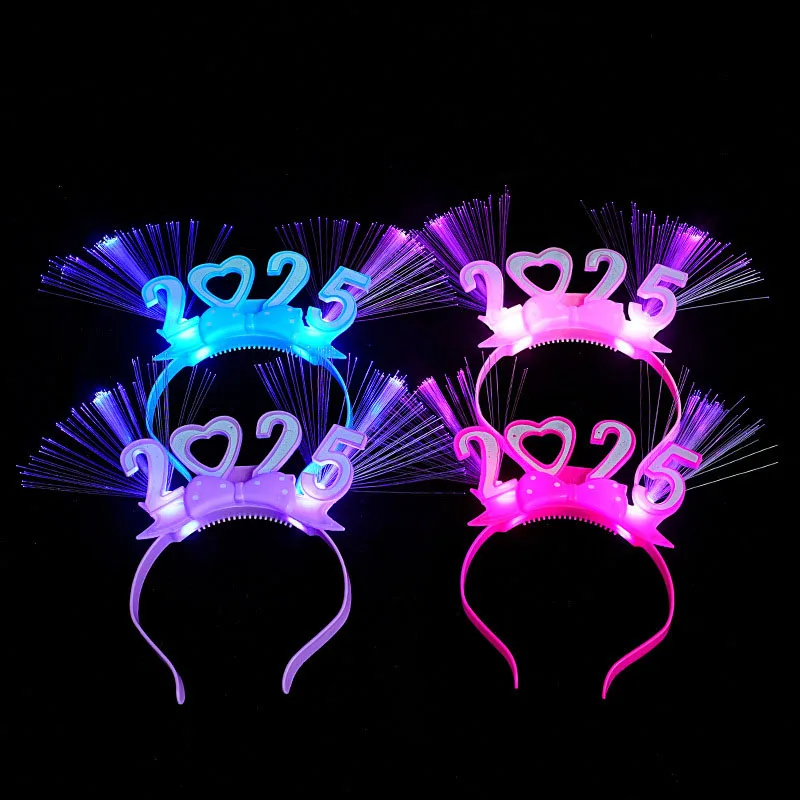 Hot Sale 2024 Light Up Headband Happy New Year Optical Fiber Led Flashing Hairband