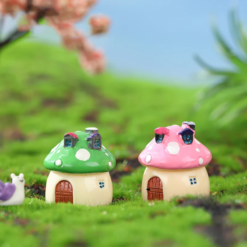 4PCS Resin Mini Mushroom House Miniature Garden Accessories Colorful Micro Landscape Fairy Garden Miniatures Decorations Craft