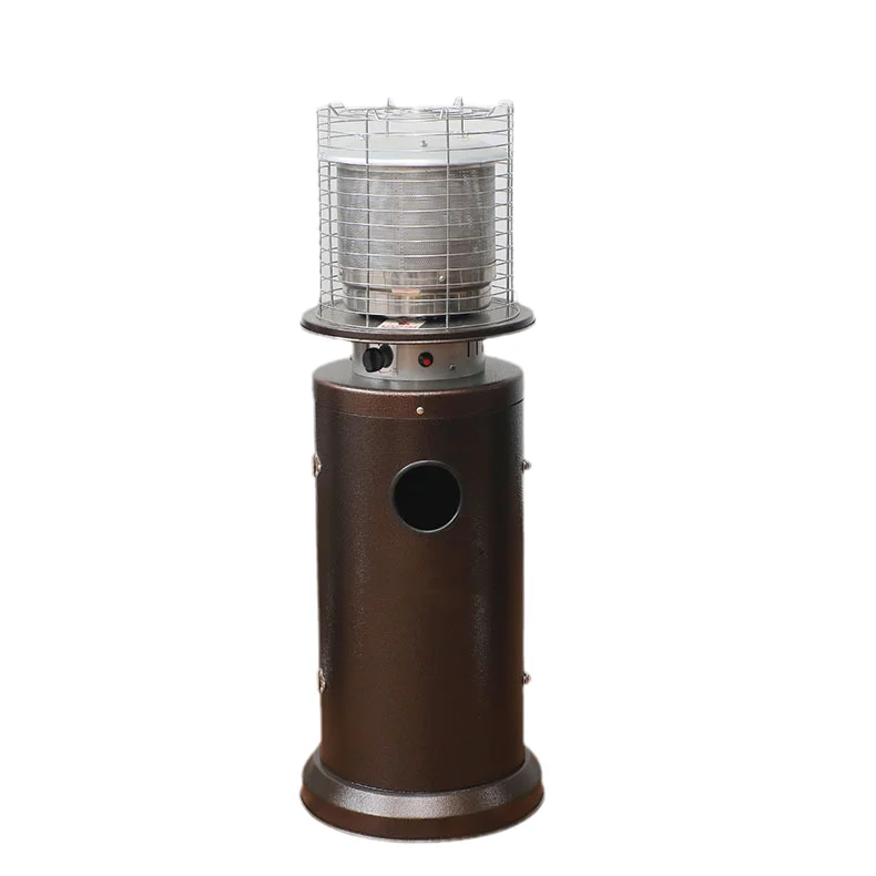 Brown powder coated iron patio gas heater butane humidifying patio heater in uninsulated garage (Bigger Furnace Head)