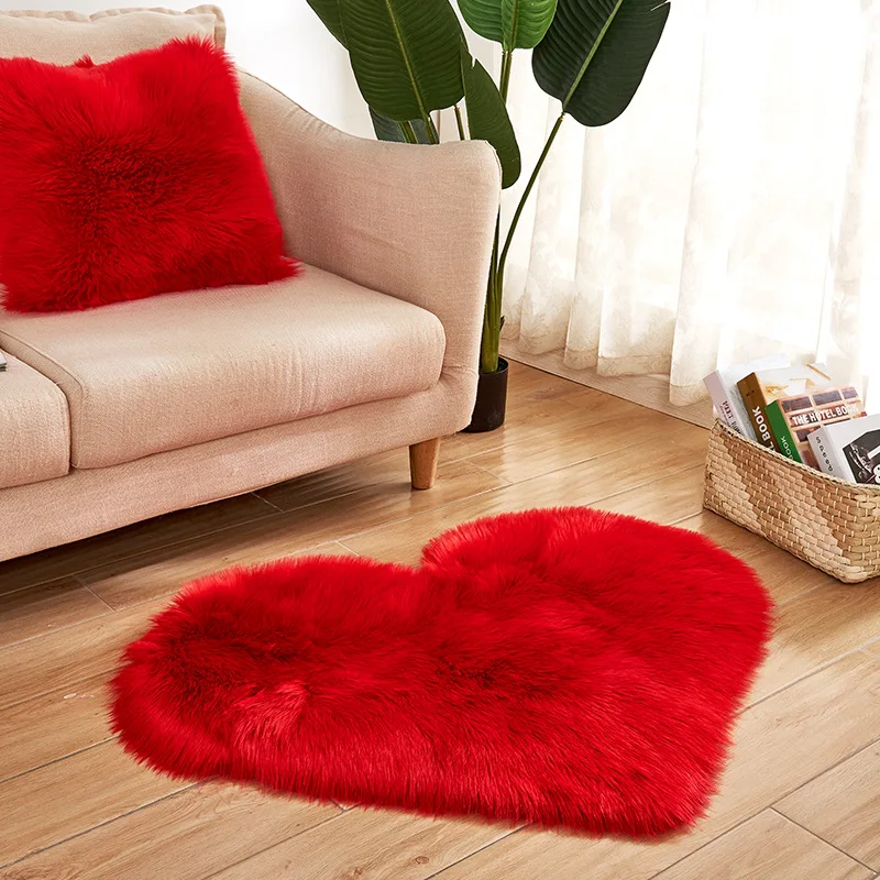 Wholesale different shapes colors fur rugs faux carpet heart shape carpet fake sheepskin rugs for bedroom
