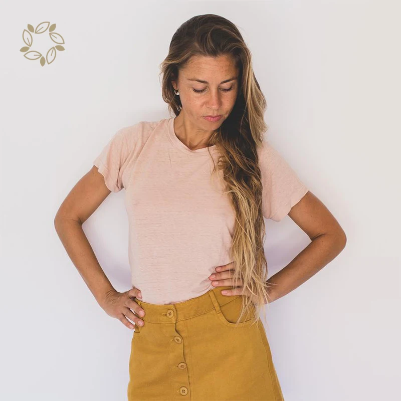 Natural Hemp Organic Cotton Woman T-shirt Plain Dyed Eco-friendly Woman tee Summer Hemp Women tshirt