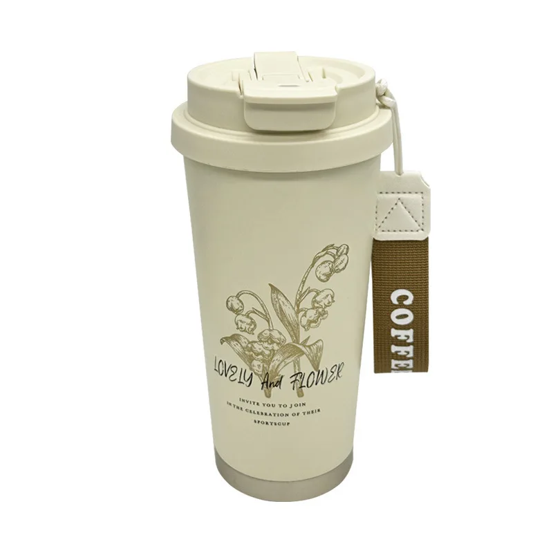 High-grade gorgeous 530ml portable 316 stainless steel orchid convallaria insulated cup Coffee mugs double nozzle  water bottle