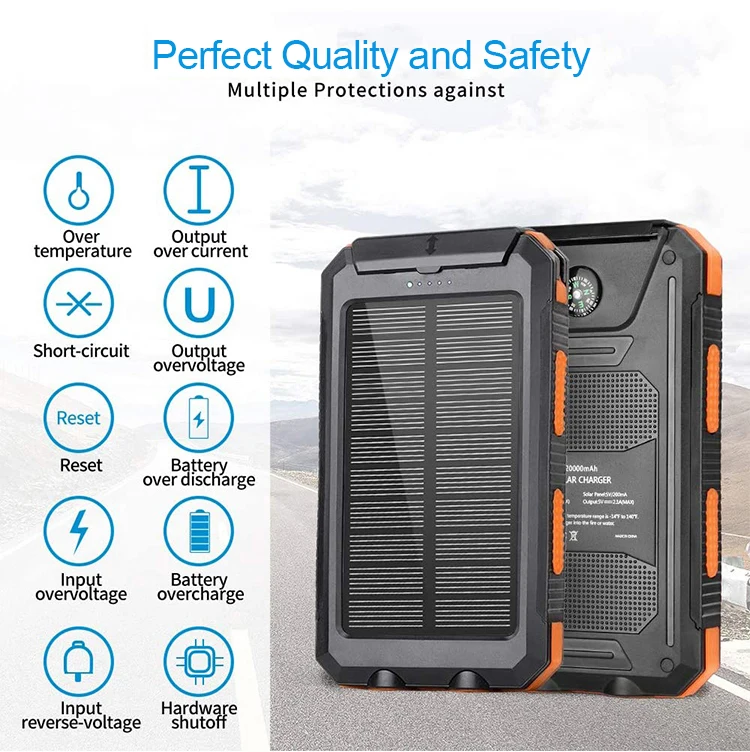 Waterproof Solar panel powerbank 20000mah 30000mah Solar charger portable solar power bank