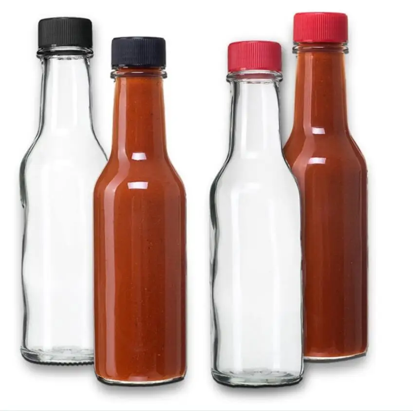 Low MOQ  100ml 150ml 200ml Bulk glass chili sauce bottle with plastic lid