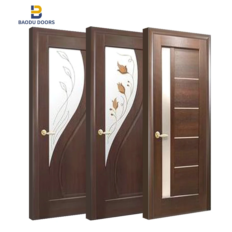 Bowdeu Factory Fancy wood solid wooden glass door designs