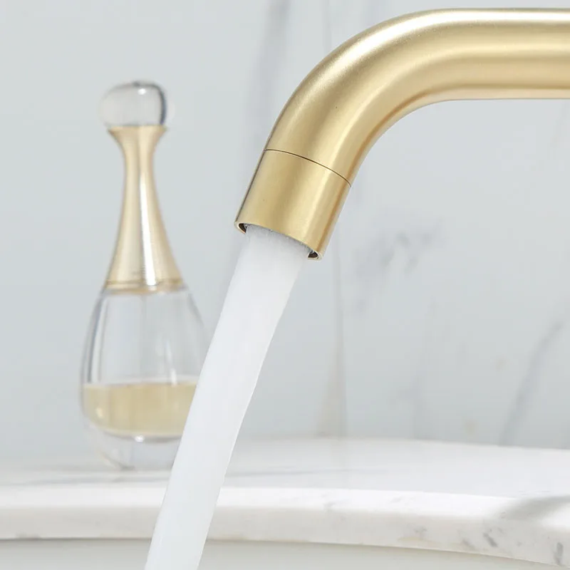 Tall brushed gold stainless steel 304 Slim Hot And Cold Basin Water Mixer Tap Bathroom Faucet Crane
