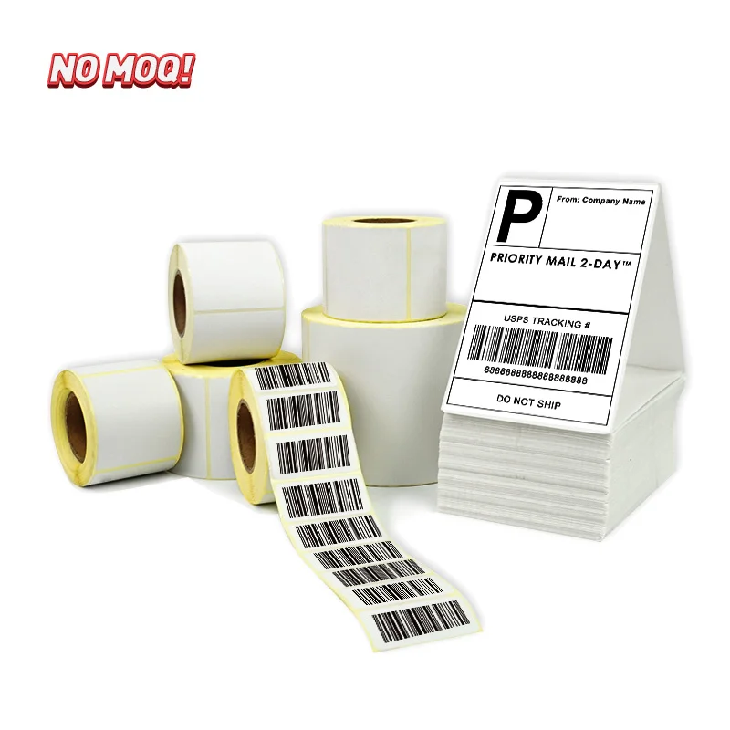 2x1 4x6 4x15 100x100mm mini finished roll freezing permanent hotmelt adhesive 75u synthetic paper, PP film thermal label