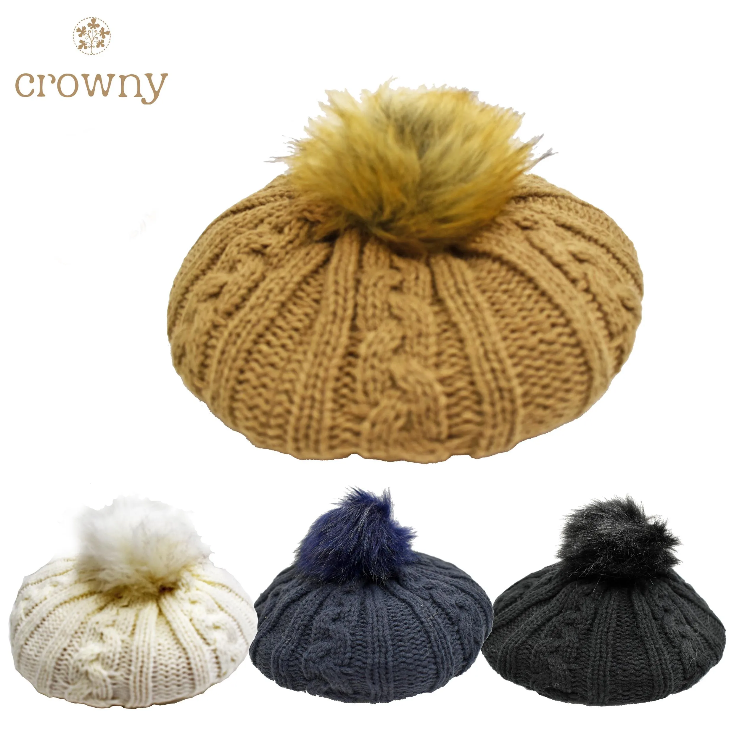 Fluffy washable black white brown navy blue children lady beret hat