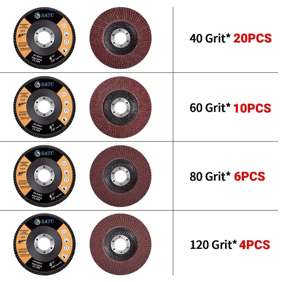 200pcs-corton 4.5 in  Flap Discs 40 60 80 120 Grit Grinding Sanding Wheels Cotton Tools for Metal Sanding and Grinding