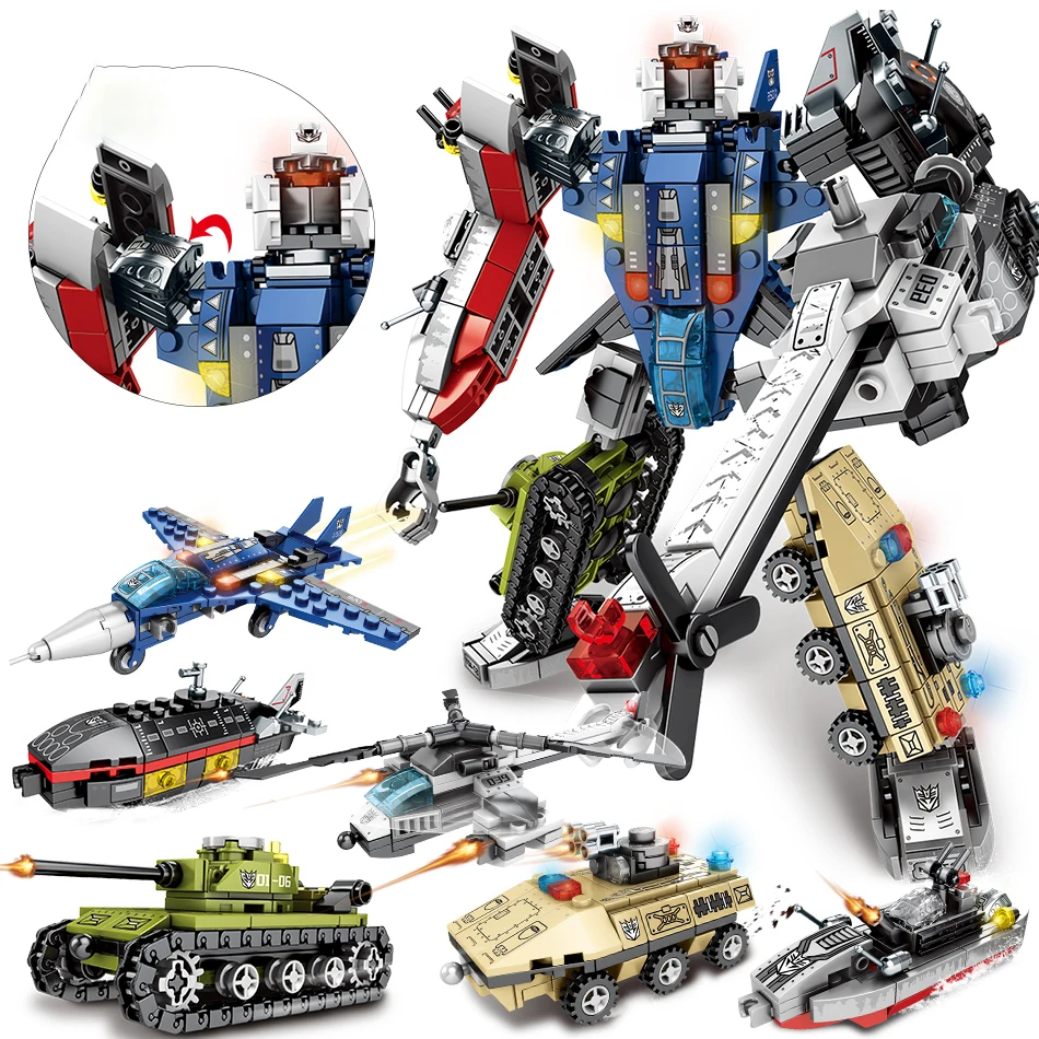 Hot-selling Assemble the mecha Building Blocks Toys Set for Kids  Plastic Cool Deformed Robot 6 in 1 DIY Educational Toys