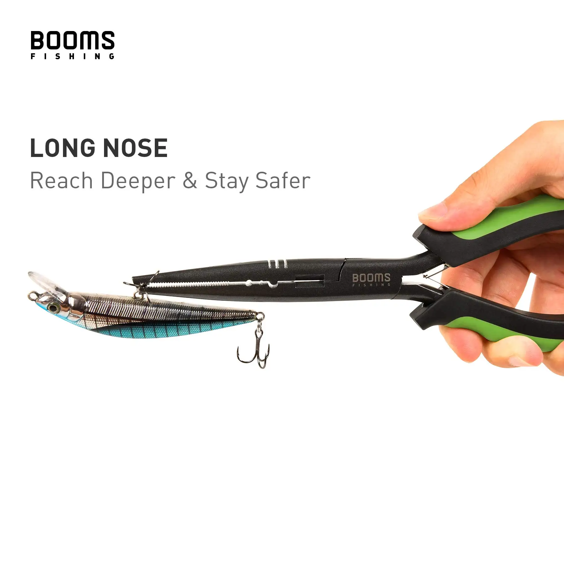Booms Fishing 9 inches Long Nose Stainless Steel Fishing Pliers For Fishman Double Leaf Springs And 3 Colour PVC Grip