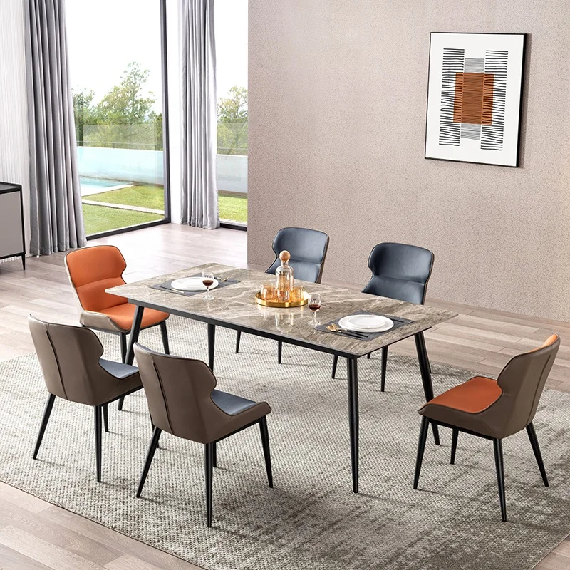 Modern Home Furniture Table And Chair Set Light Luxury Metal Frame Marble Dining Nordic Table