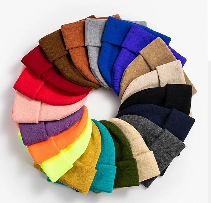 Plain Dyed Custom Beanie Hat 100% Acrylic Warm Knitted Custom Logo Beanie High Quality Winter Unisex Adults RC Embroidery Logo