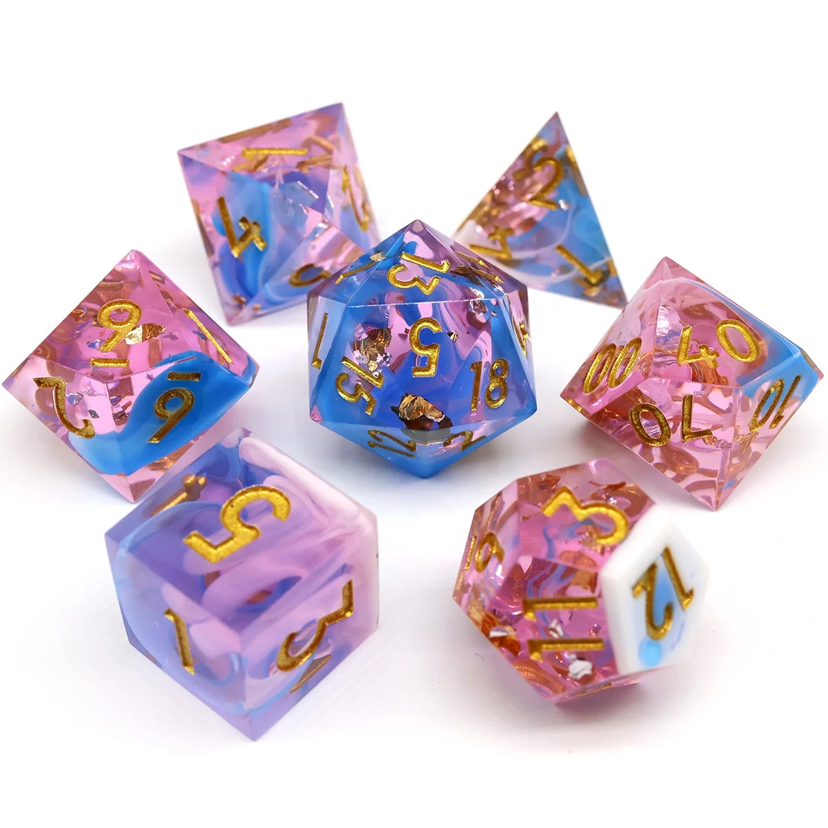 Factory Price Wholesale Full Set Handmade Resin Sharp Edge Polyhedral DND Dice for Dungeons and Dragons Roleplaying Games
