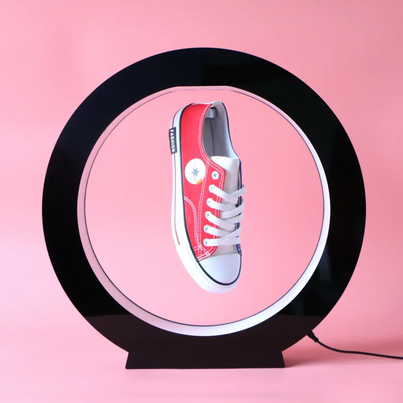 100-240v magnetic levitation shoe floating display stand holder 360 rotating with led light for store exhibition advertise