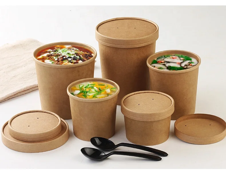 Custom Logo Noodle Packaging cup Feature  Paper Soup Cup with Lid