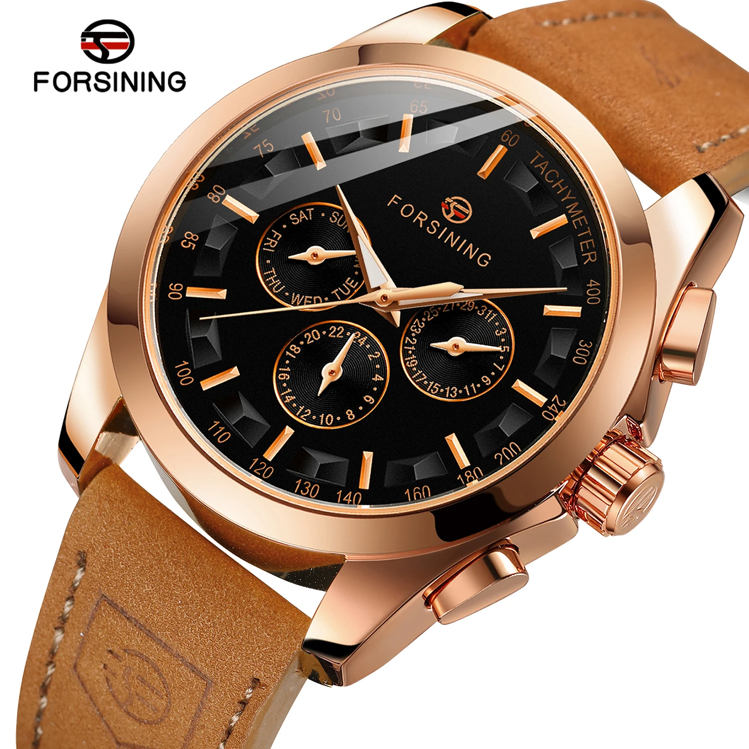 Forsining Luxury Brand Men Automatic Mechanical Watch Golden Metal Series 3D Bolt Skeleton Dial Rubber Strap Male Wrist Watches