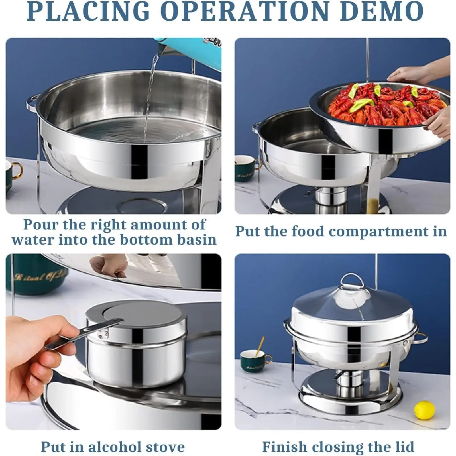 Buffet Catering Luxury Food Warmer Stainless Steel Chafing Dish Buffet Set Hanging-Hinged-Lid-Chafing-Dish Thermos Food Warmer