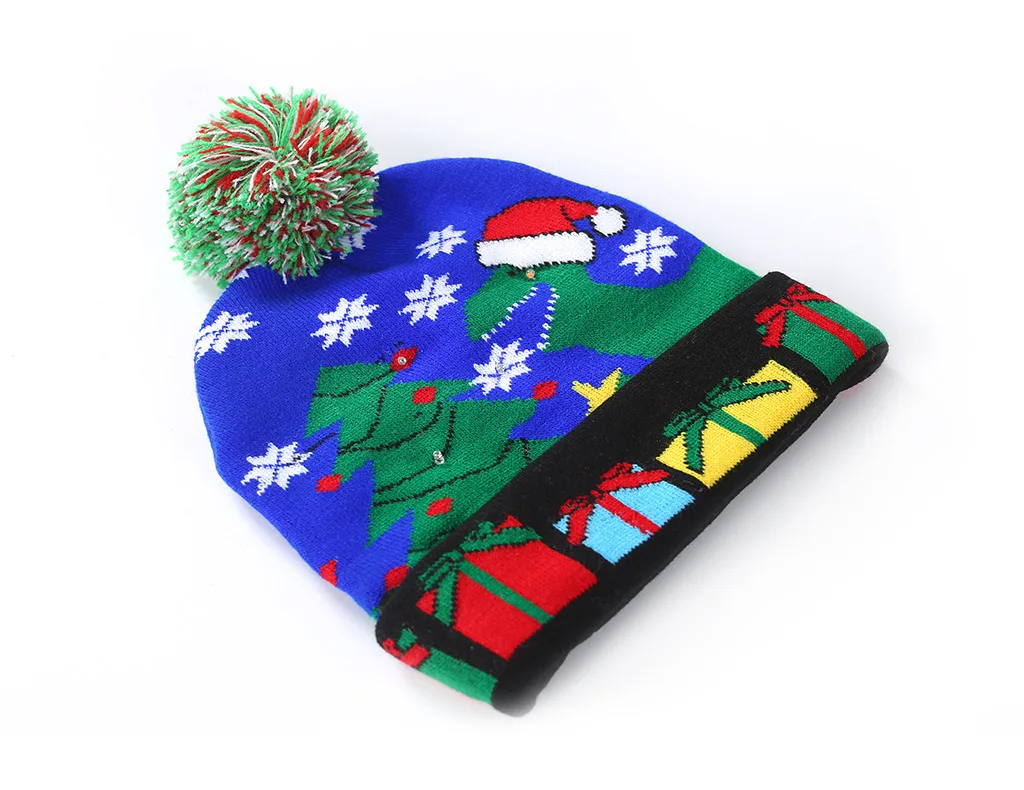 Ourwarm Merry Christmas Adult Child Decoration Kids Small Party Supplies Knitted Christmas Hat with Lights
