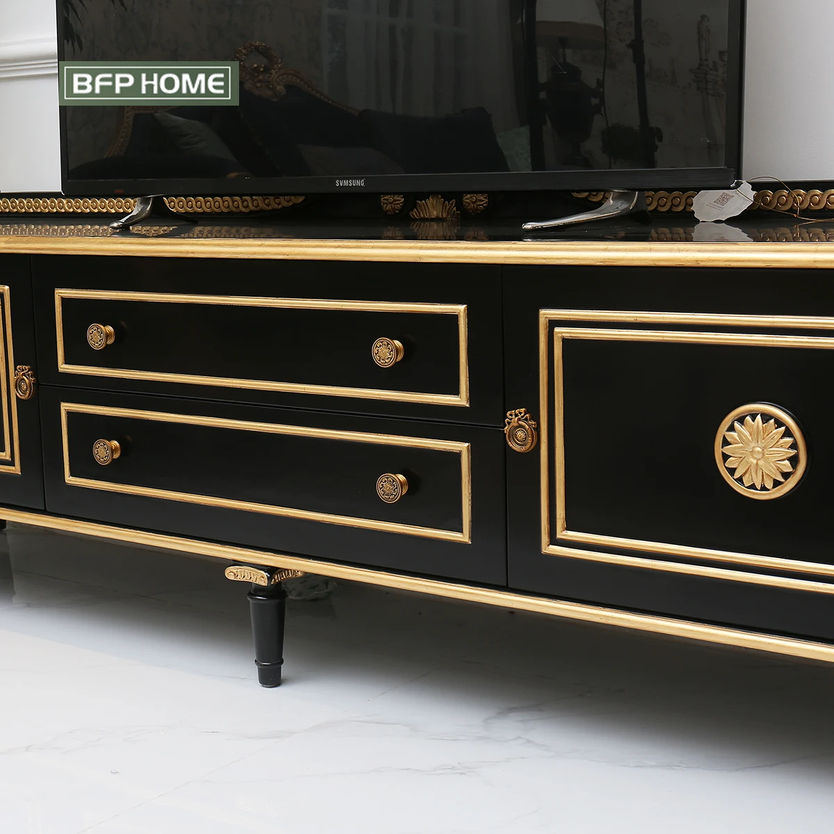 BFP Home TV rack French Style Luxury Elegant Classical Design TV rack Solid Wood High End Bedroom side table