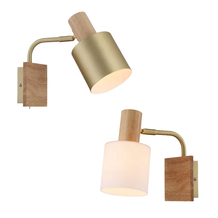 Промышленная декоративная современная гостиничная комнатная прикроватная настенная деревянная лампа с металлической круглой цилиндрической коробкой