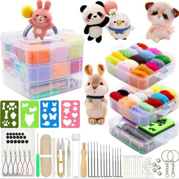 100% pure wool felt poke fun tool craft kit multiple colored wool strips DIY handmade felt needle doll material kit for children