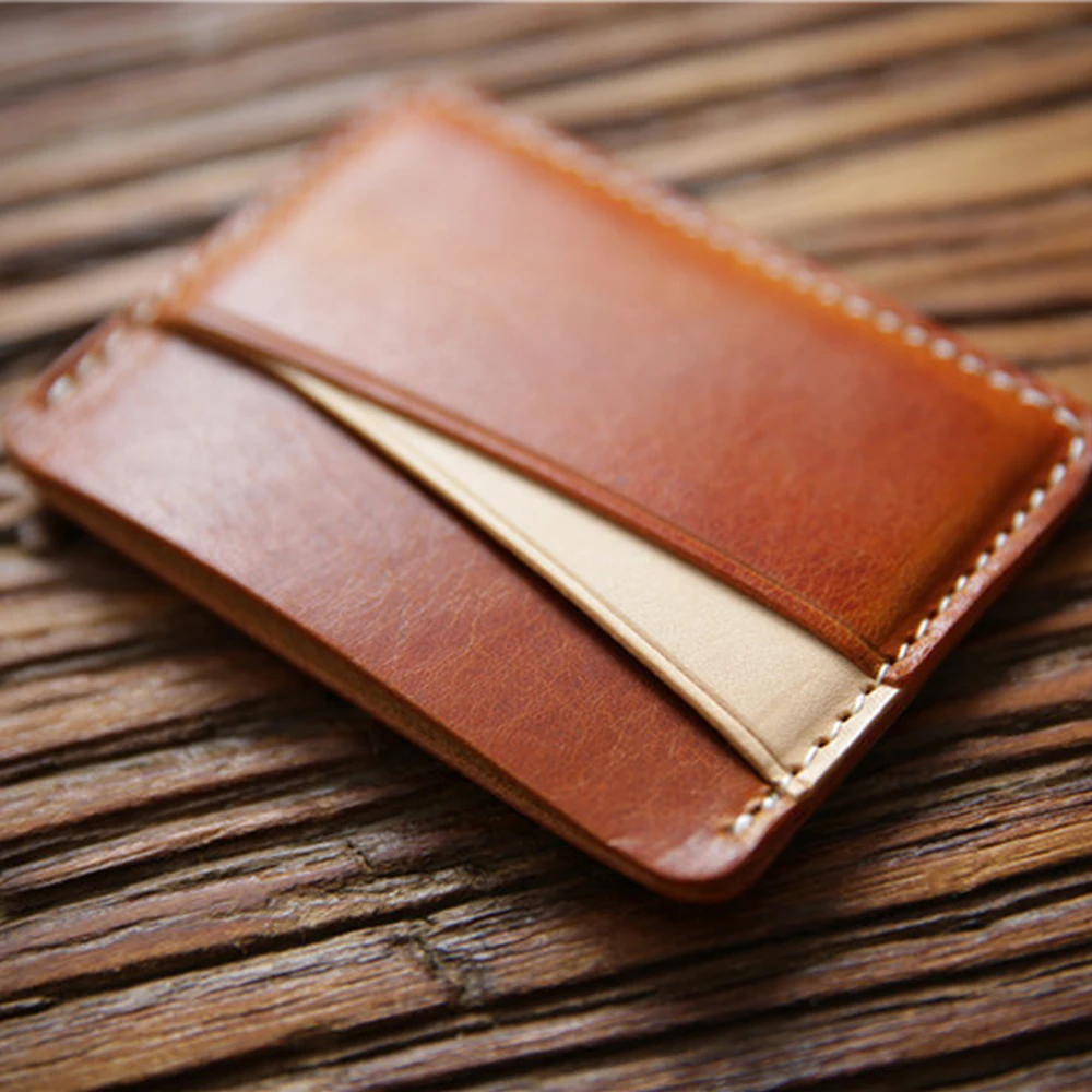 Vegetable Leather Credit Card Wallet Custom Hold Handmade Vintage Black Card Holder Wallet To Keep Bank Card