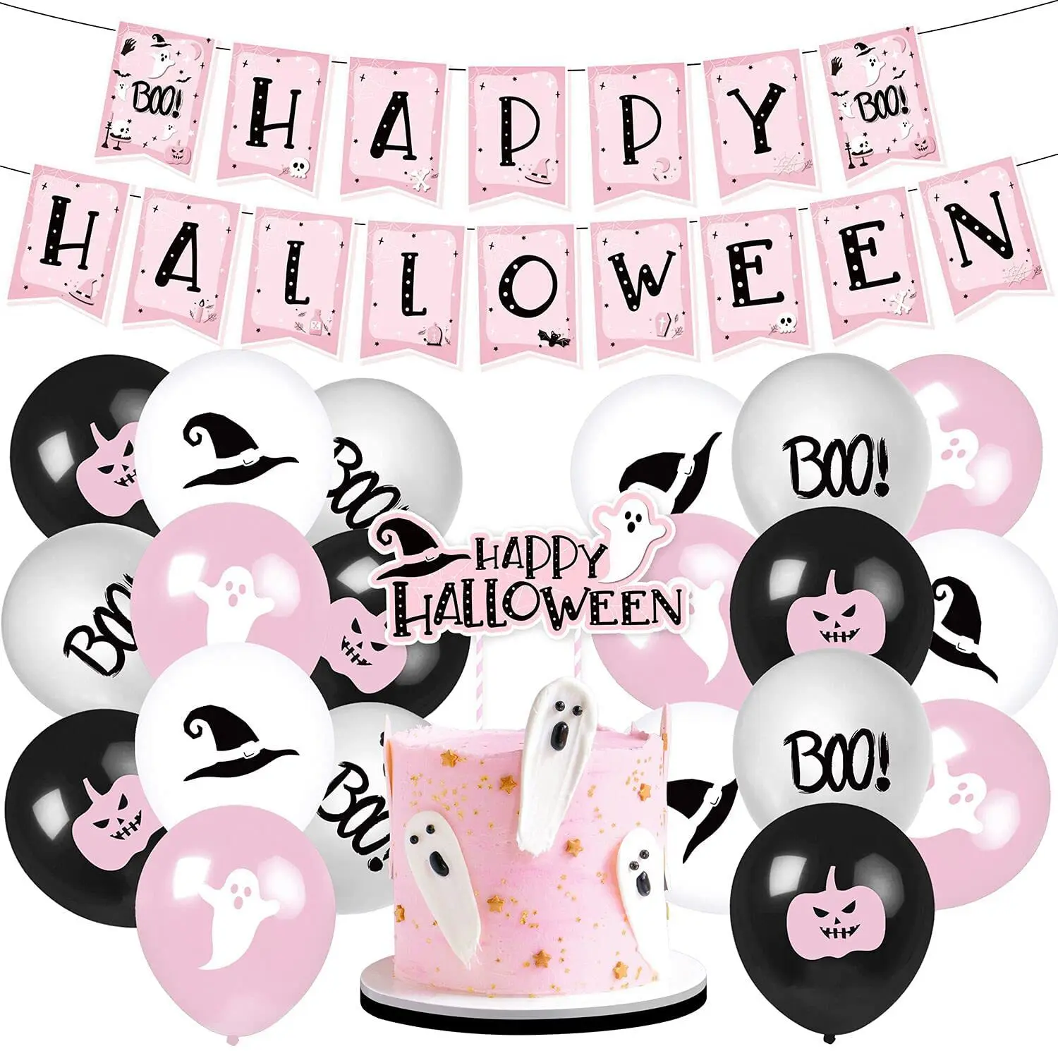 Halloween Pink Party Decorations Happy Halloween Flag Balloons Cake Cards Set Factory Outlet Hot Popular  Halloween