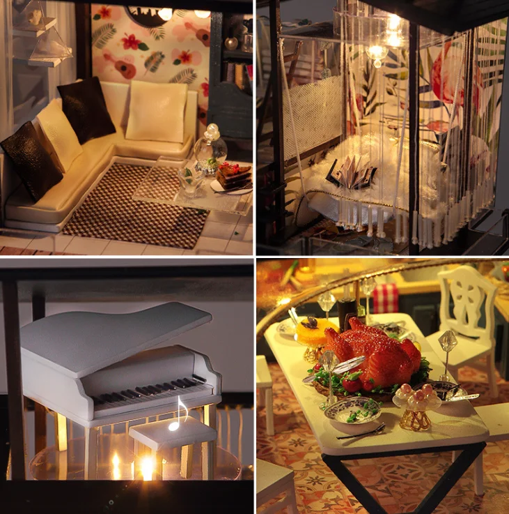 Wooden Doll House With Miniature Furniture Wooden Diy Villa Doll House For Girls Wholesale