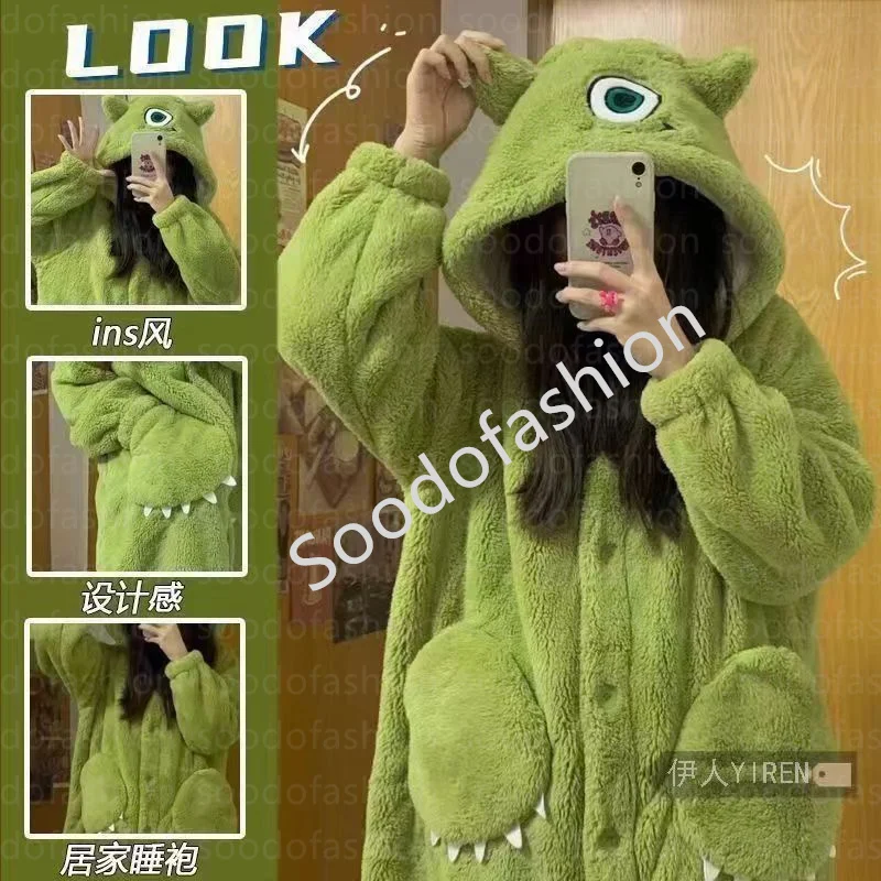 Winter loose long cartoon new coral velvet and thick stitch nightgown home suit set Pacha dog hoodie Wearable Blankets