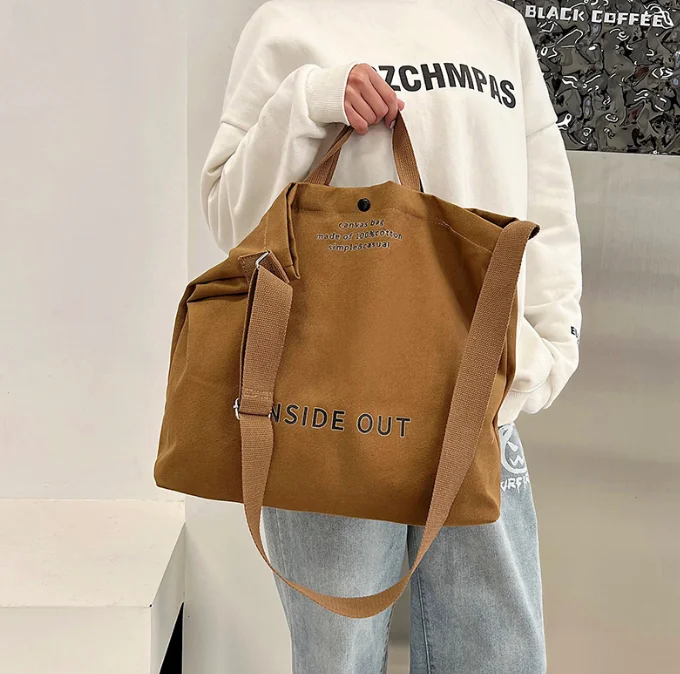 Large Oversize Weekend Thick Fabric Canvas Cotton Shopping Tote Bag Women Fashion Handbag With Long Strap