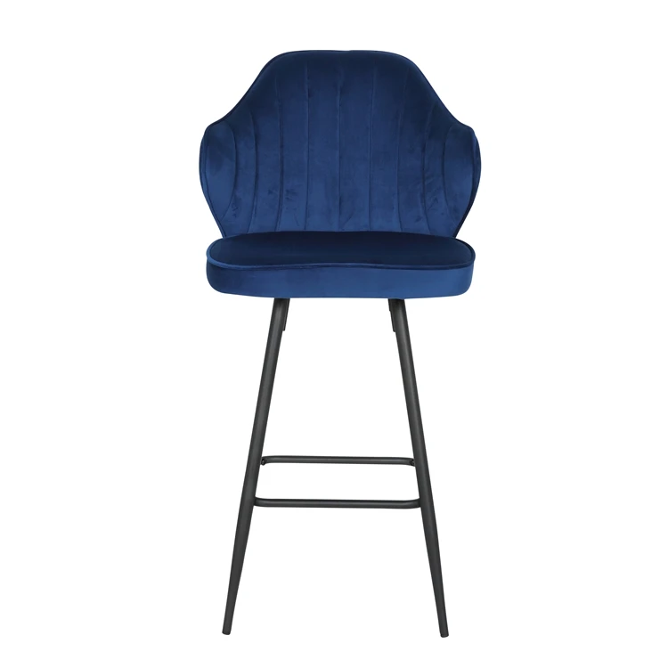 
High quality bar chair china supply blue metal leg nordic counter height velvet bar stool 