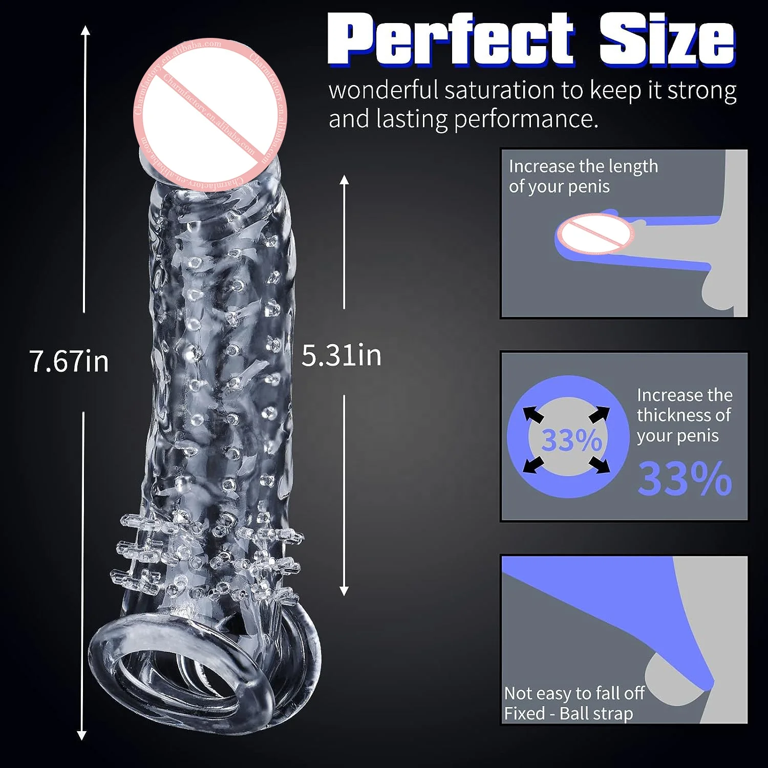 New Thick Clear Penis Sleeve Reusable Extender Realistic Textured Cock Sheath Cock Condom Penis Testicle Ring Sex Toys for men