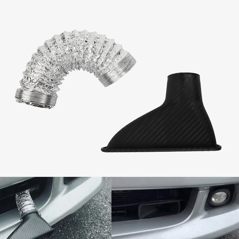 Car Front Bumper Air Intake Pipe Universal Carbon look  Round Air Funnel Kit