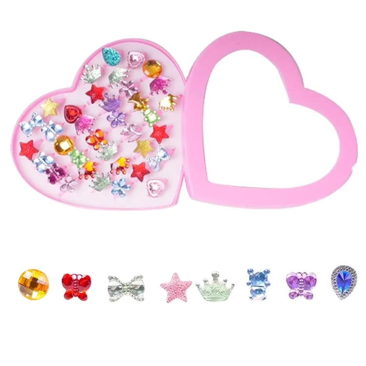 Fashion Metal Pink Ring Boxing Ring for Kids Wholesale Plastic Zinc Alloy Heart Silver Plated Agate Engagement Rings 3 Pcs/box