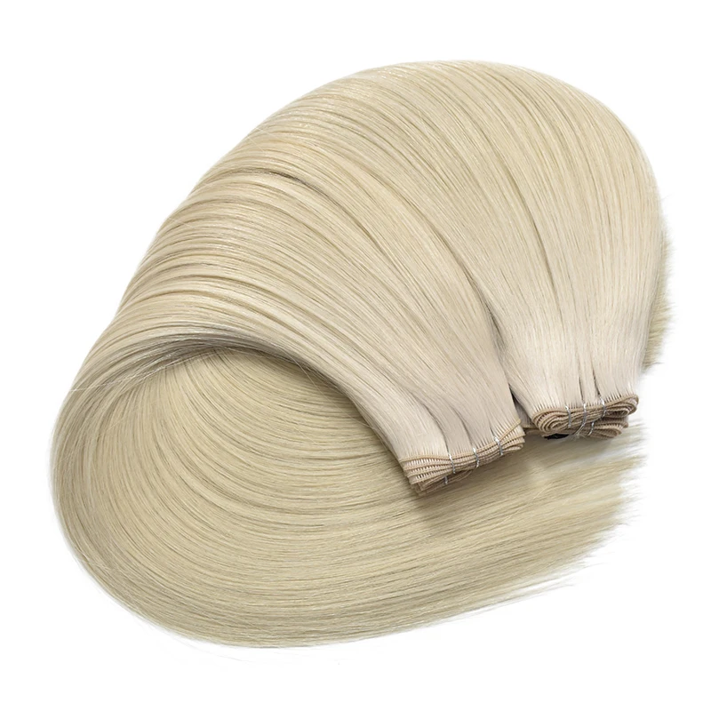 HaiYi Salon Professional Double Drawn Human Extension Hand Tied Virgin Remy European Handtied Weft Hair