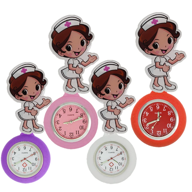 Warm welcome polite cartoon nurse doctor women ladies female pocket watches hospital Stretchable hang badge medical gift watch