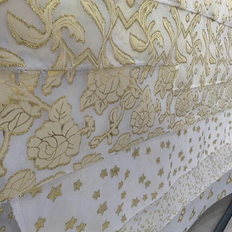 Шелковый текстиль, шифоновая ткань с металлическим зажимом, жаккардовая прозрачная ткань с принтом, Золотая пряжа, шифон с люрексом для костюма, свадебная ткань с металлическим рисунком